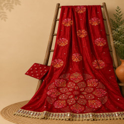 Gajji Silk Bandhej Mirror Work Saree